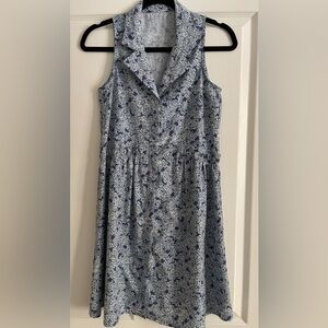 Women’s V-Neck Cottage Royal Shirt Dress Blue Hydrangea Print w/ Ruffles Sz. XXS